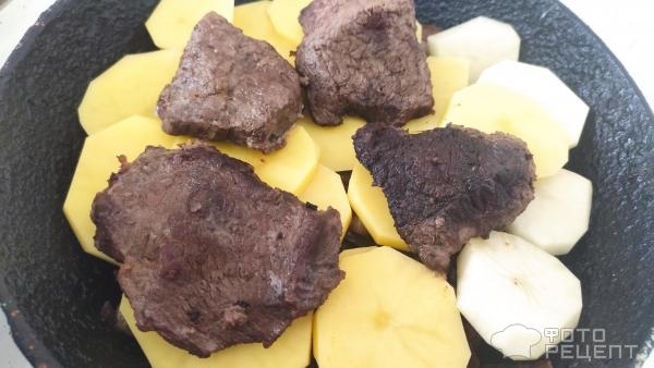Рецепт: Говядина тушеная - с картофелем, белыми грибами и молоком Рецепт: Говядина тушеная - с картофелем, белыми грибами и молоком