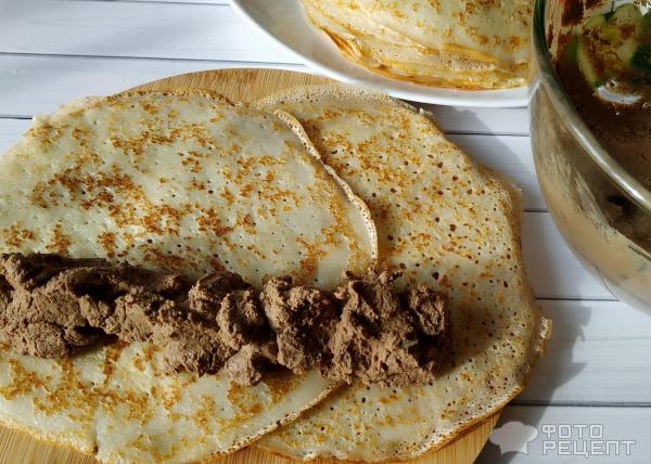 Рецепт: Пирог из блинных рулетов - с куриной печенью Рецепт: Пирог из блинных рулетов - с куриной печенью