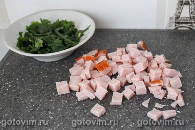 Овсяноблин с творожным сыром, ветчиной и зеленью