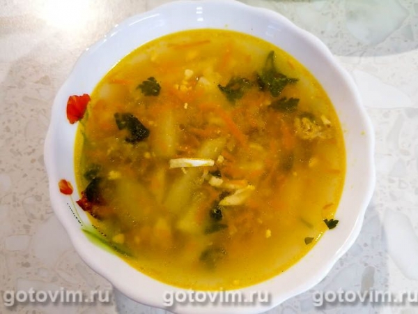 Куриный суп с овощами и вареным яйцом Куриный суп с овощами и вареным яйцом