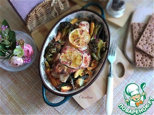 Морской окунь, запечённый с овощами Морской окунь, запечённый с овощами