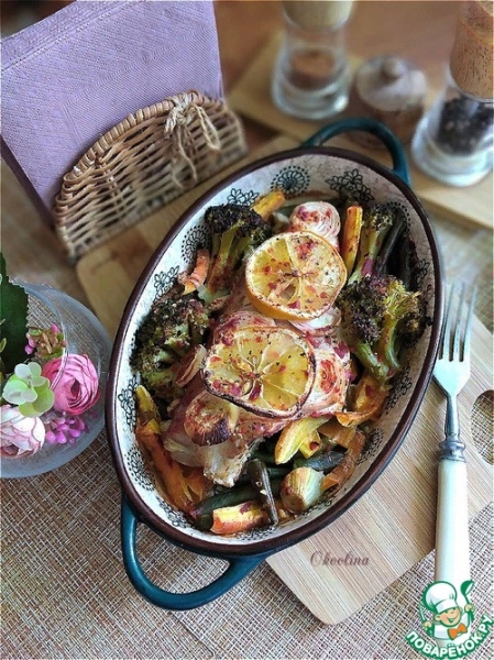 Морской окунь, запечённый с овощами Морской окунь, запечённый с овощами