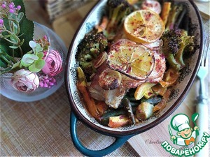 Морской окунь, запечённый с овощами Морской окунь, запечённый с овощами