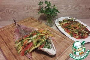 Сочный сибас, запеченный с овощами Сочный сибас, запеченный с овощами