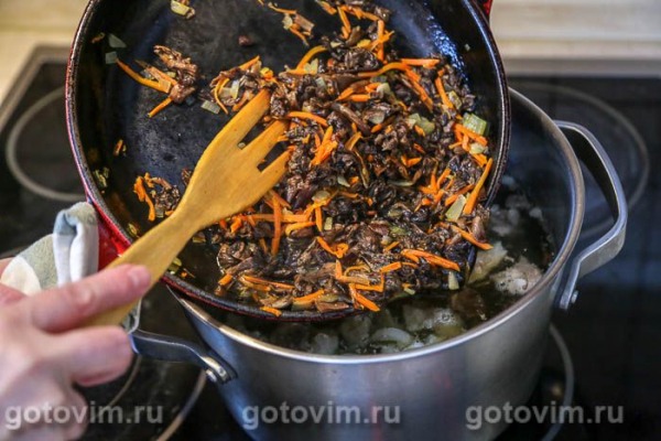 Суп с говядиной и замороженными опятами