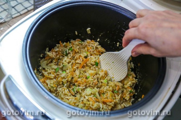 Жареный рис с зеленым луком и яйцом в мультиварке