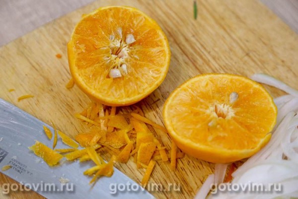 Отбивная из свинины с горчицей, мандаринами и гарниром в мультиварке