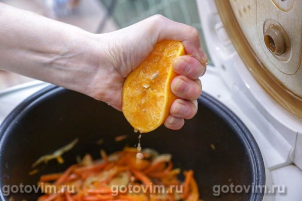 Отбивная из свинины с горчицей, мандаринами и гарниром в мультиварке