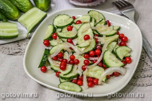 Салат из свежих огурцов с красной смородиной